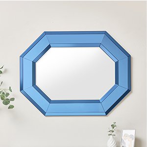 Extra Large Geometric Blue Glass Mirror 105cm x 80cm