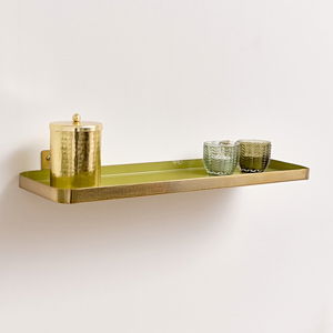 Gold & Olive Green Enamelled Metal Wall Shelf - 50cm