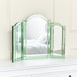 Green Glass Art Deco Triple Mirror 74cmx60cm