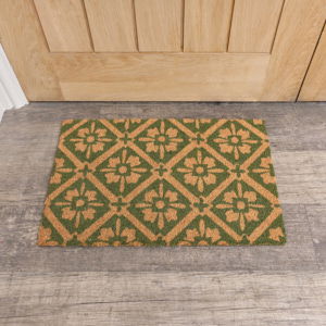 Green & Natural Geometric Tile Print Coir Door Mat