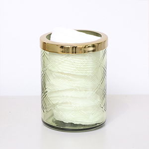 Green Patterned Glass Bathroom Tumbler with Gold Rim