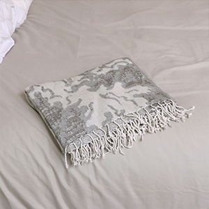 Grey & Cream Natural Waves Design Cotton Throw - 160cm x 136cm