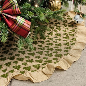 Hessian Tree Print Christmas Tree Skirt - 120cm