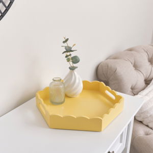 Hexagonal Lemon Yellow Scalloped Tray - 35cm