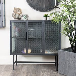 Industrial Grey Metal & Glass Cabinet