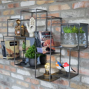 Industrial Multi Mirrored Shelf Wall Unit