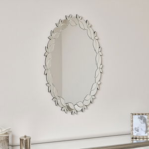 Frameless Oval Floral Art Deco Wall Mirror 80cm x 49cm
