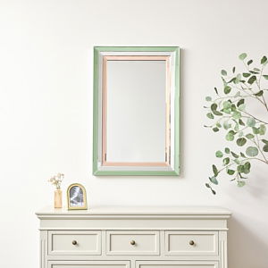 Large Frameless Green & Pink Glass Rectangular Wall Mirror 60cm x 90cm