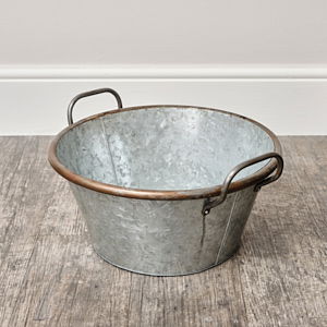 Medium Silver Galvanised Metal Trough Planter Pot - 40cm