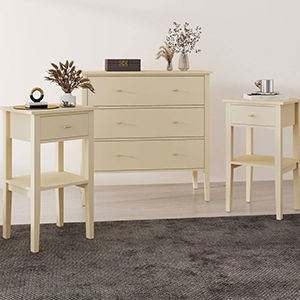 Large 3 Drawer Chest of Drawers and Pair of Bedside Tables - Abbey Cream Range