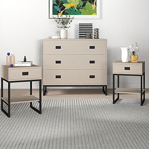 Large 3 Drawer Chest of Drawers and Pair of Bedside Tables - Elle Black Stone Range