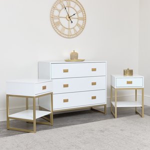 Large 3 Drawer Chest of Drawers and Pair of Bedside Tables - Elle White Range