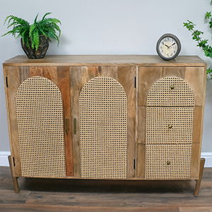 Large Acacia Wood Rattan Sideboard