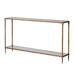 Large Antique Gold & Glass Twist Metal Console Table