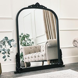 Large Arch Black Ornate Overmantle Mirror - 152cm x 128cm
