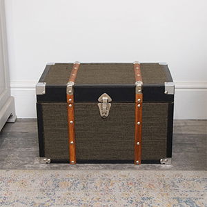 Large Black & Orange Wood Trim Storage Box / Trunk
