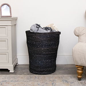 Large Black Rustic Laundry Storage Basket - 58cm