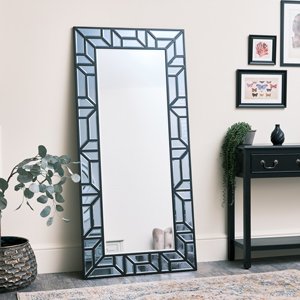 Large Black Glass Geometric Mirror 70cm x 150cm