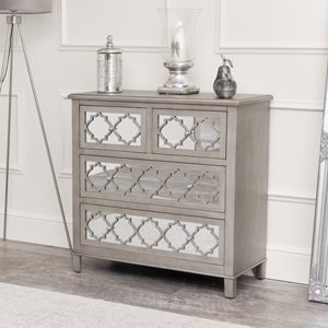 Large Silver Mirrored Lattice Chest of Drawers - Sabrina Silver Range