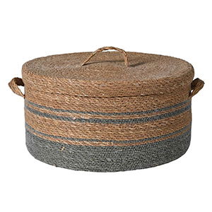 Large Brown & Grey Rope Lidded Storage Basket - 39cm