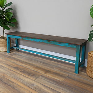 Large Distressed Wooden & Blue Garden Bench