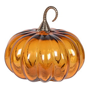 Large Glass Amber Pumpkin with Gold Stem Ornament