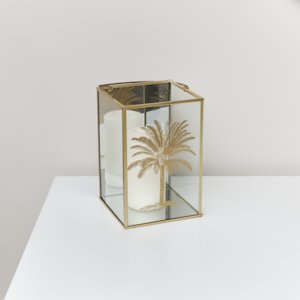 Large Gold Tropical Palm Tree Mirrored Candle Lantern