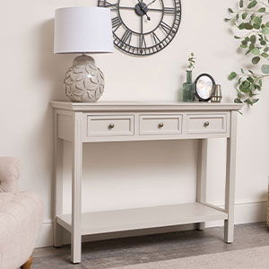 Large Grey 3 Drawer Sideboard Console Table - Daventry Taupe-Grey Range