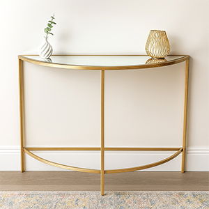 Large Half Moon Gold Mirrored Console Table