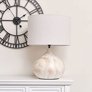 Large Marble Look Table Lamp with Linen Shade 