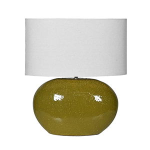 Large Olive Green Ceramic Table Lamp with White Shade