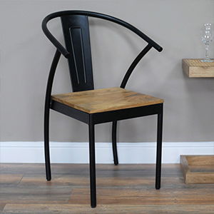 Large Open Back Black & Wooden Dining Chair