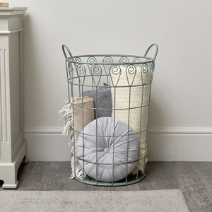 Large Ornate Rustic Sage Green Laundry Storage Basket - 61cm