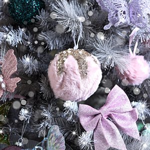 Large Round Pink Fur Sequined Christmas Tree Bauble - 11cm