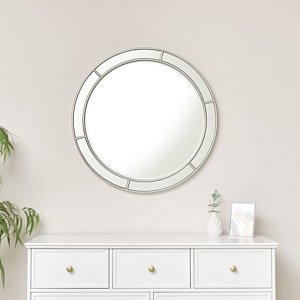 Art Deco-Inspired Silver Round Window Mirror: 80cm Size