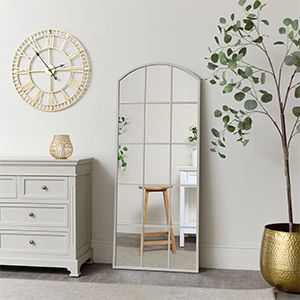 Large Taupe Arched Window Mirror - 108cm x 59cm