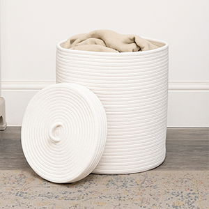 Large White Cotton Rope Lidded Storage Basket - 32.5cm