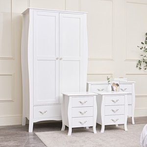 Large White Wardrobe, Chest of Drawers & Pair of Bedside Tables - Elizabeth White Range