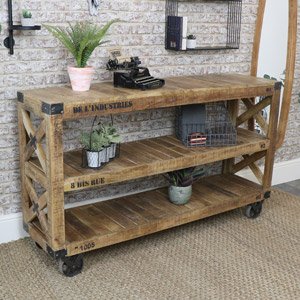Large Wooden Shelving Island Unit with Wheels