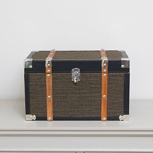 Medium Black & Orange Wood Trim Storage Box / Trunk
