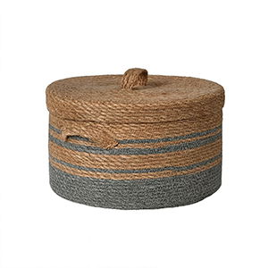 Medium Brown & Grey Rope Lidded Storage Basket - 33cm