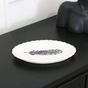 Monochrome Feather Oval Plate