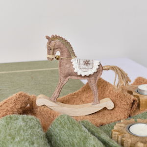 Neutral Brown Felt Standing Rocking Horse Decoration - 16cm