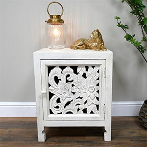 One Cupboard White Floral Bedside Table 