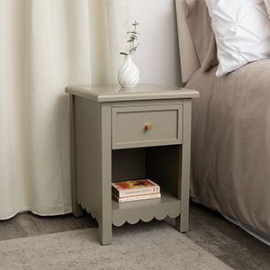 One Drawer Scalloped Bedside Table - Staunton Taupe Range 