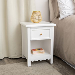 One Drawer Scalloped Bedside Table - Staunton White Range 