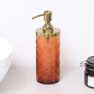 Orange Rust Patterned Soap Dispenser with Gold Rim  