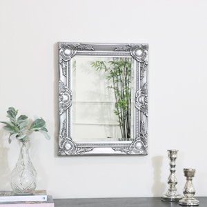 Ornate Silver Wall Mirror with Bevelled Glass 52cm x 42cm