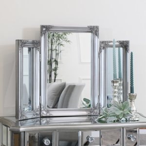 Ornate Vintage Silver Triple Dressing Table Mirror 55cm x 74cm 