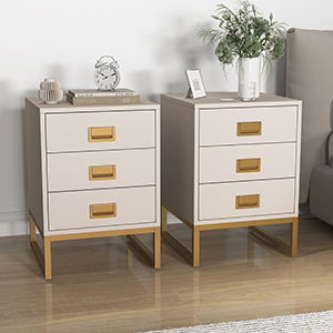 Pair of 3 Drawer Bedside Table - Elle Stone Range